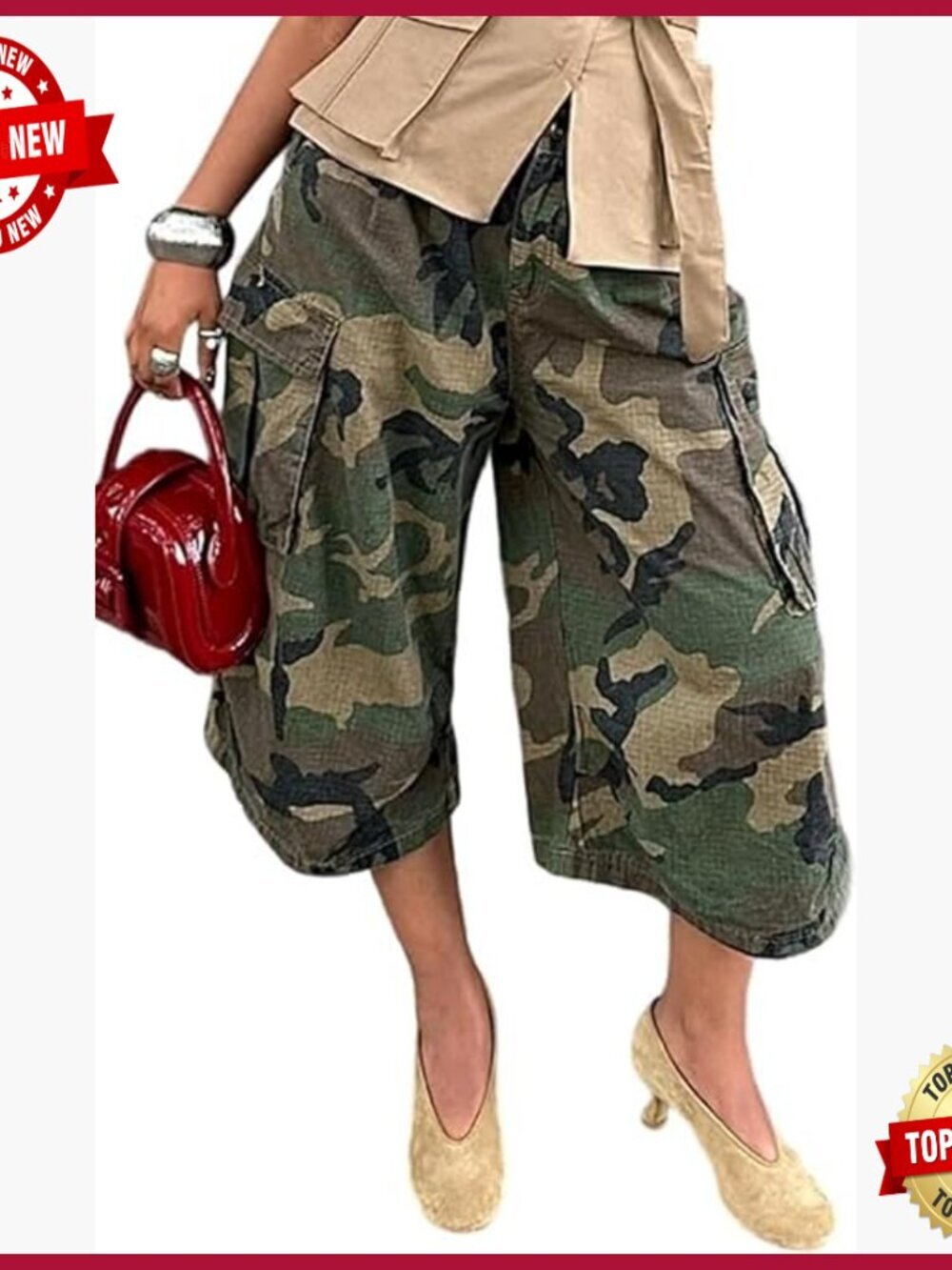 Y2k Baggy Camouflage Cargo Jorts Wide Leg Cropped Trousers Streetwear